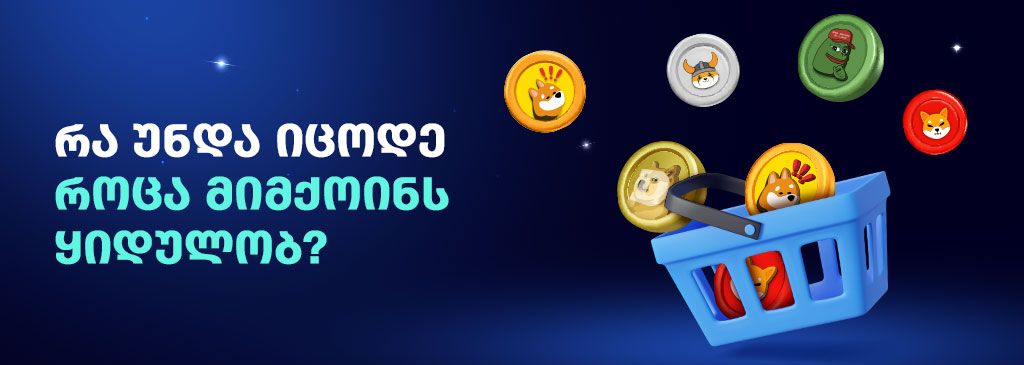 Georgian wording on the left side of the visual with Memecoin logos on the right side 1000x300