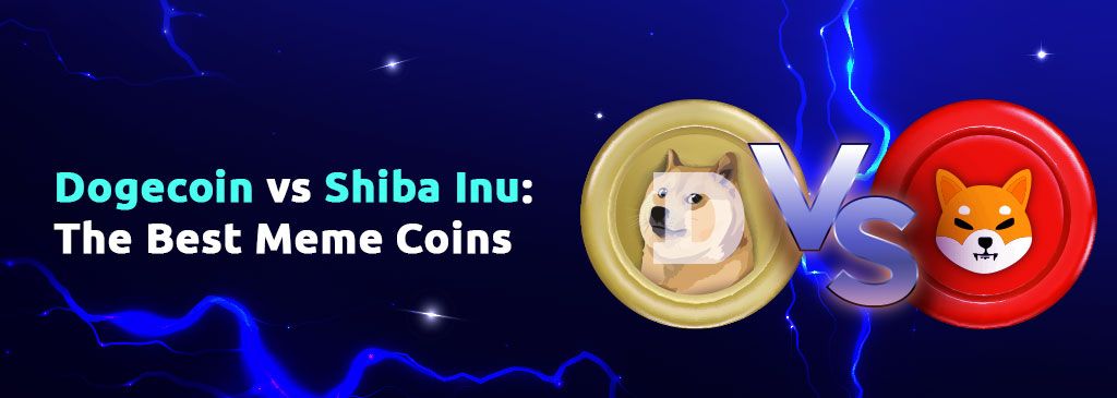 Dogecoin versus Shiba Inu with English text