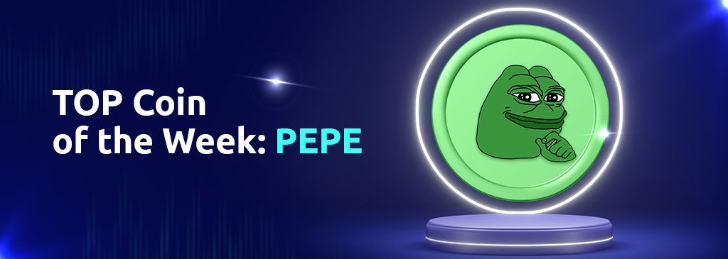 English Text on the left side of the visual and Pepe Coin Logo on the right